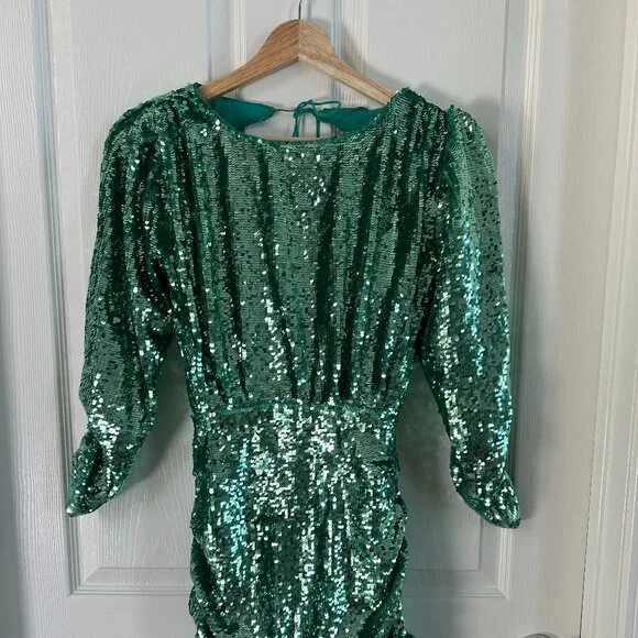 For Love & Lemons Marais Sequin Mini Dress SZXS Backless Green Party Cocktail